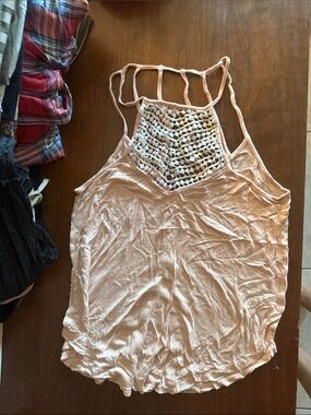Women's Peach Crochet-Trim Strappy Tank Top